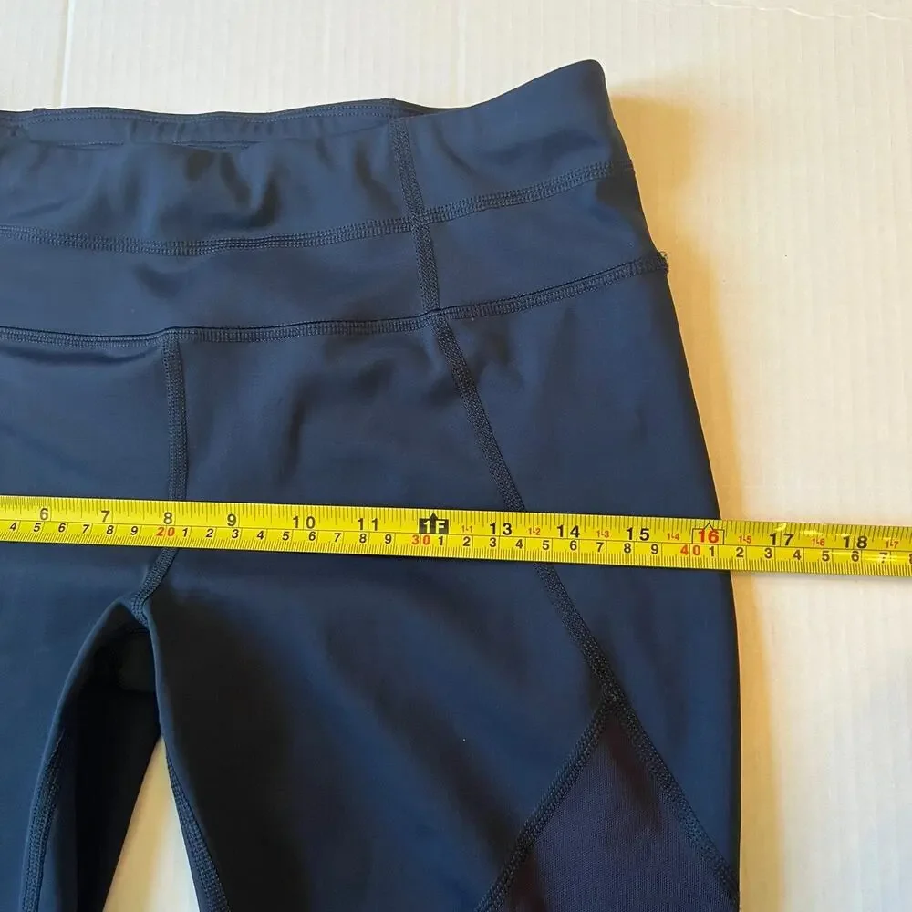 Athleta Sz M Capri Mesh Cropped Athletic Leggings Navy Blue Workout Running EUC